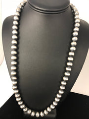 10mm Navajo Pearls 24"Hook Eye Cone Necklace | Sterling Silver | Authentic Native American Handmade