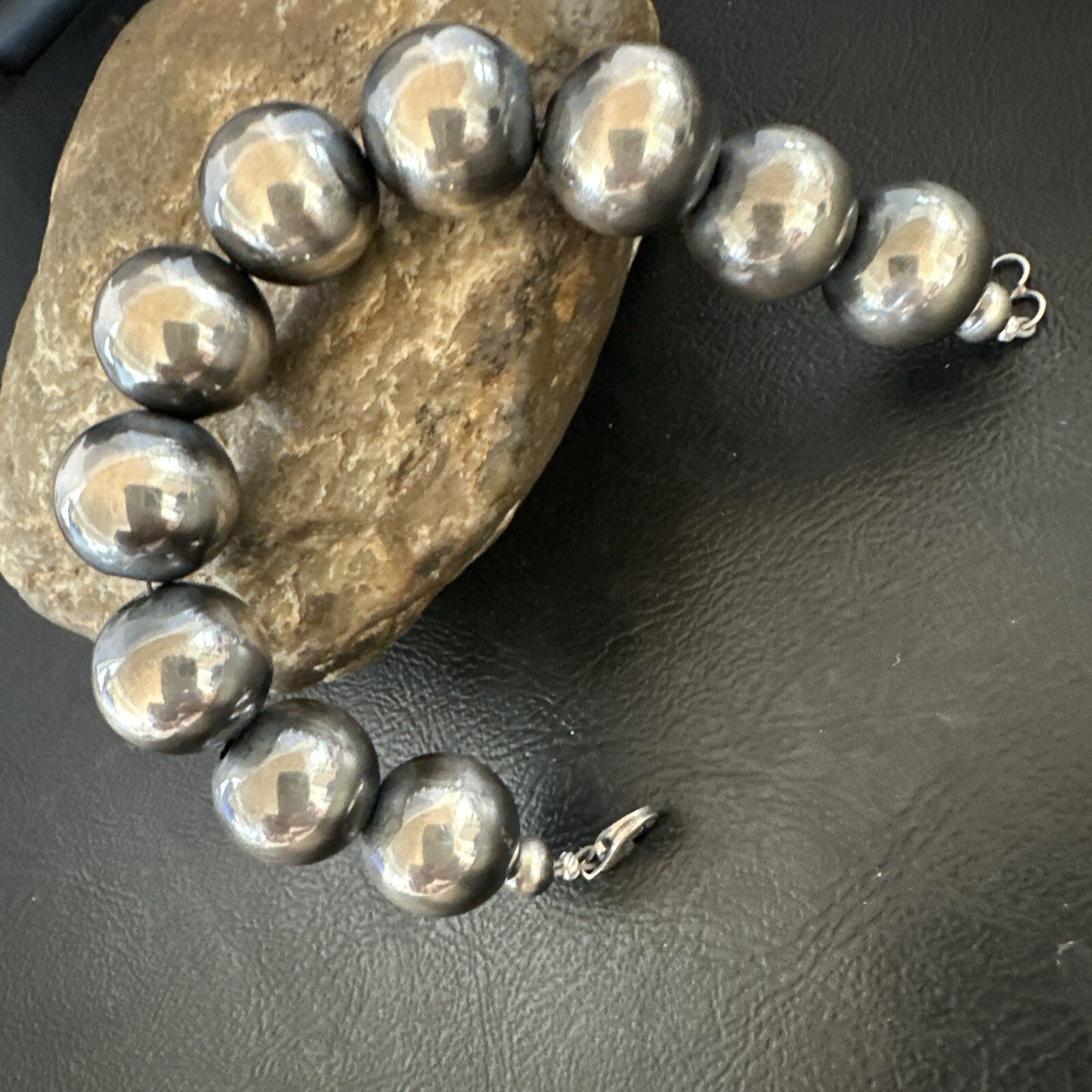 16mm Round Beads 7” Sterling Silver Beads Bracelet 17163