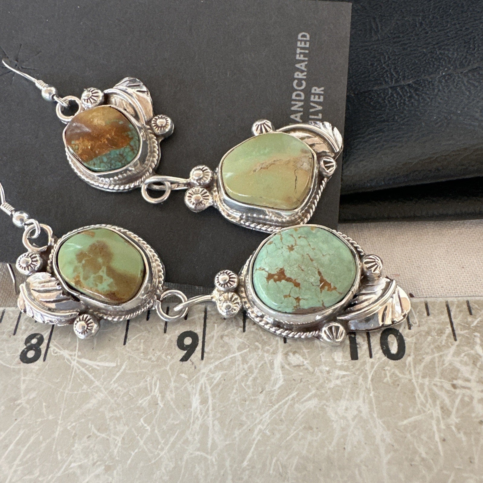 Green Royston Turquoise Navajo Sterling Silver Dangle Earrings 19600