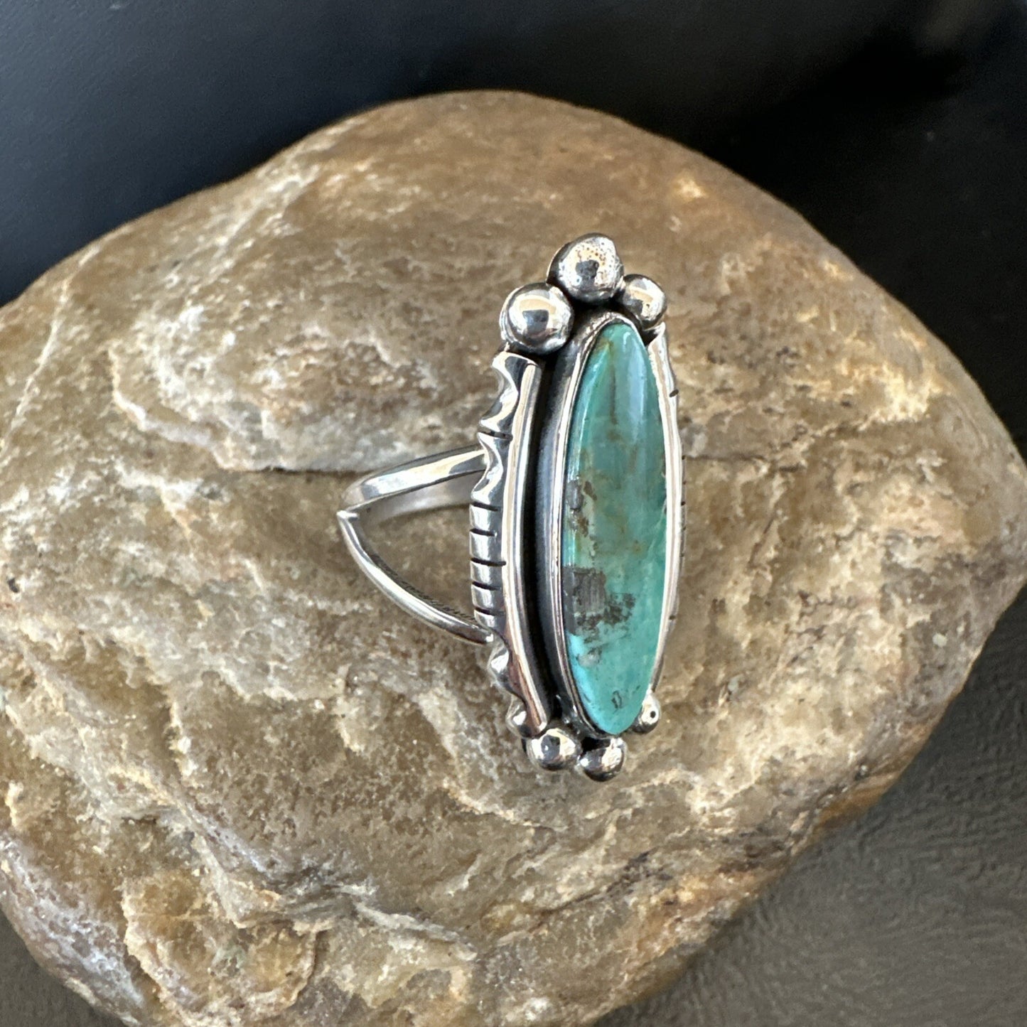 Blue Kingman Turquoise Native American Navajo Sterling Silver Ring Size 7 18629