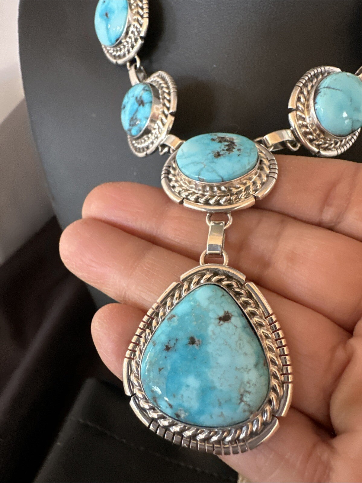 New Women Blue Kingman Turquoise Necklace Earrings Sterling Silver 19” 18620