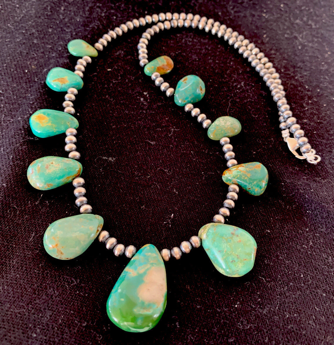 Native Navajo Pearls Sterling Silver Green Royston Turquoise Necklace