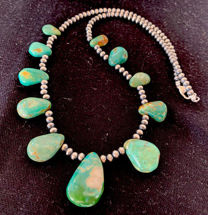 Native Navajo Pearls Sterling Silver Green Royston Turquoise Necklace