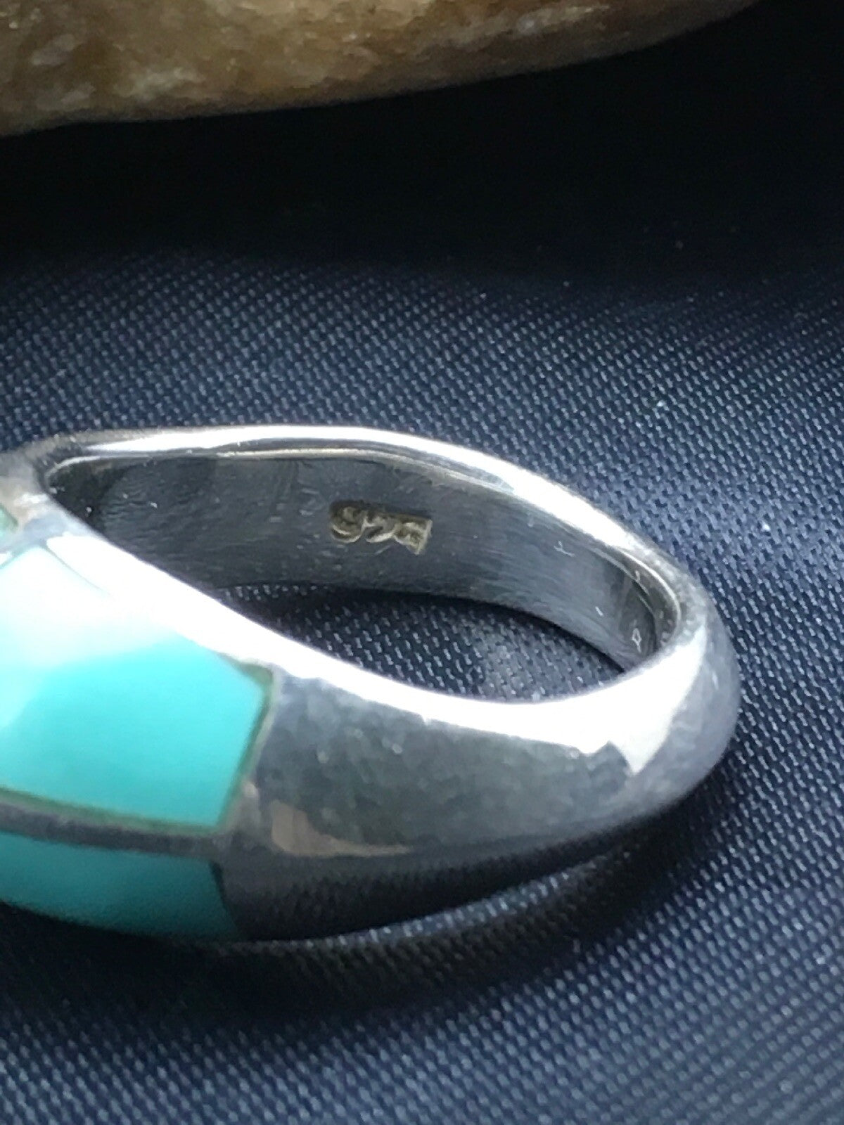 Native American Turquoise Inlay Navajo Sterling Silver Ring Sz 5.5 4034