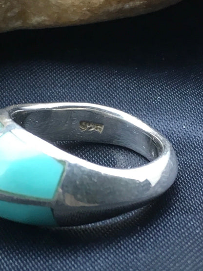 Native American Turquoise Inlay Navajo Sterling Silver Ring Sz 5.5 4034