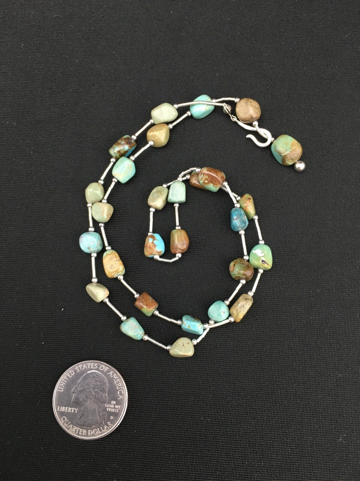 Turquoise Heishi Bead Navajo Liquid Sterling Silver Necklace 20" 01091