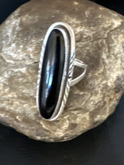 WoMens Black Onyx Navajo Sterling Silver Ring Size 9.5 15184