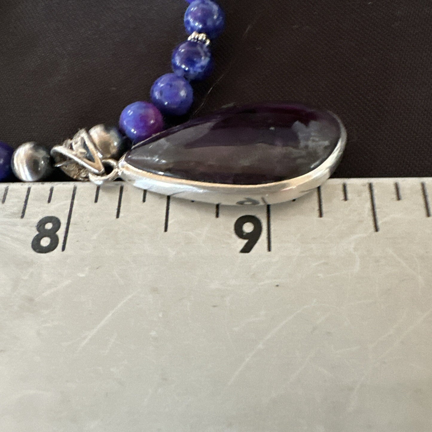 Purple Stone Pendant Navajo Pearls Sterling Silver Necklace 23" 17893
