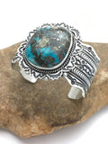 Bisbee Turquoise Navajo Cuff Bracelet | Sterling Silver | Authentic Native American Handmade | 01023