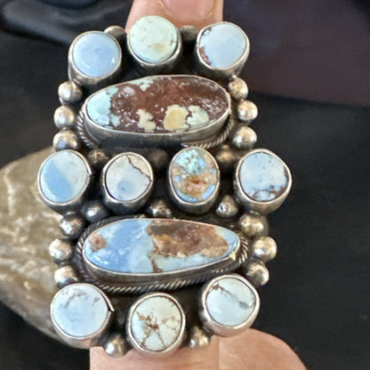 Womens Golden Hills Turquoise Navajo Sterling Silver Cluster Ring Sz 8 17774