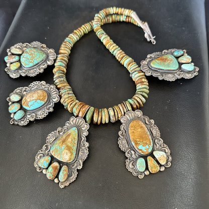 Statement Royston Turquoise Old Pawn 5 Navajo Sterling Silver Necklace 23" 19127