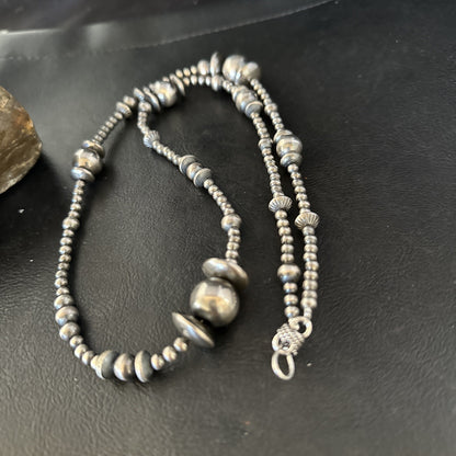 Native American Sterling Silver Navajo Pearls Mixed Beads 36" Necklace 92318