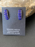 Blue Lapis Multi-Stone Post Stud Inlay Earrings 0.5" | Sterling Silver | Authentic Native American Handmade | 12708