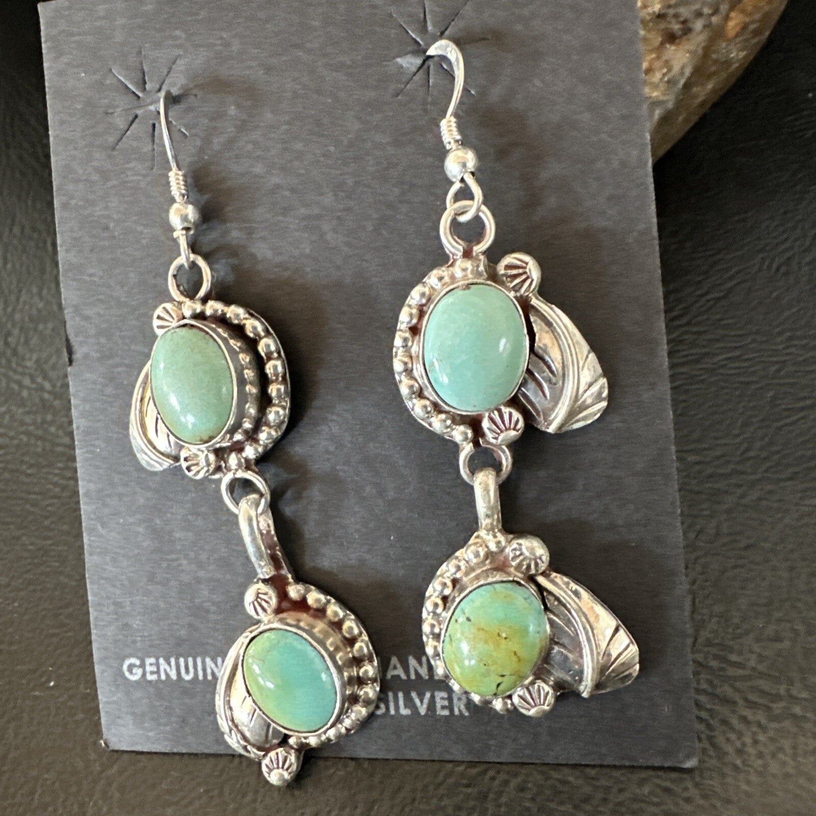 Navajo Green Royston Turquoise Sterling Silver Dangle Earrings 18804