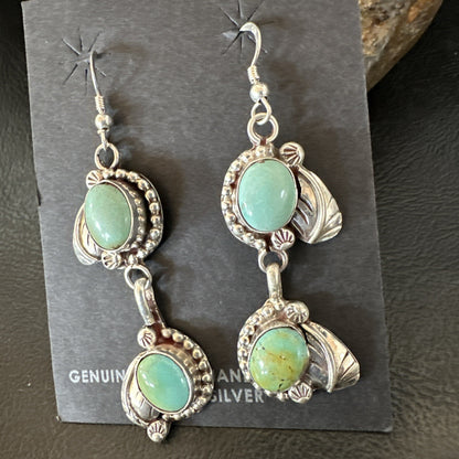 Navajo Green Royston Turquoise Sterling Silver Dangle Earrings 18804