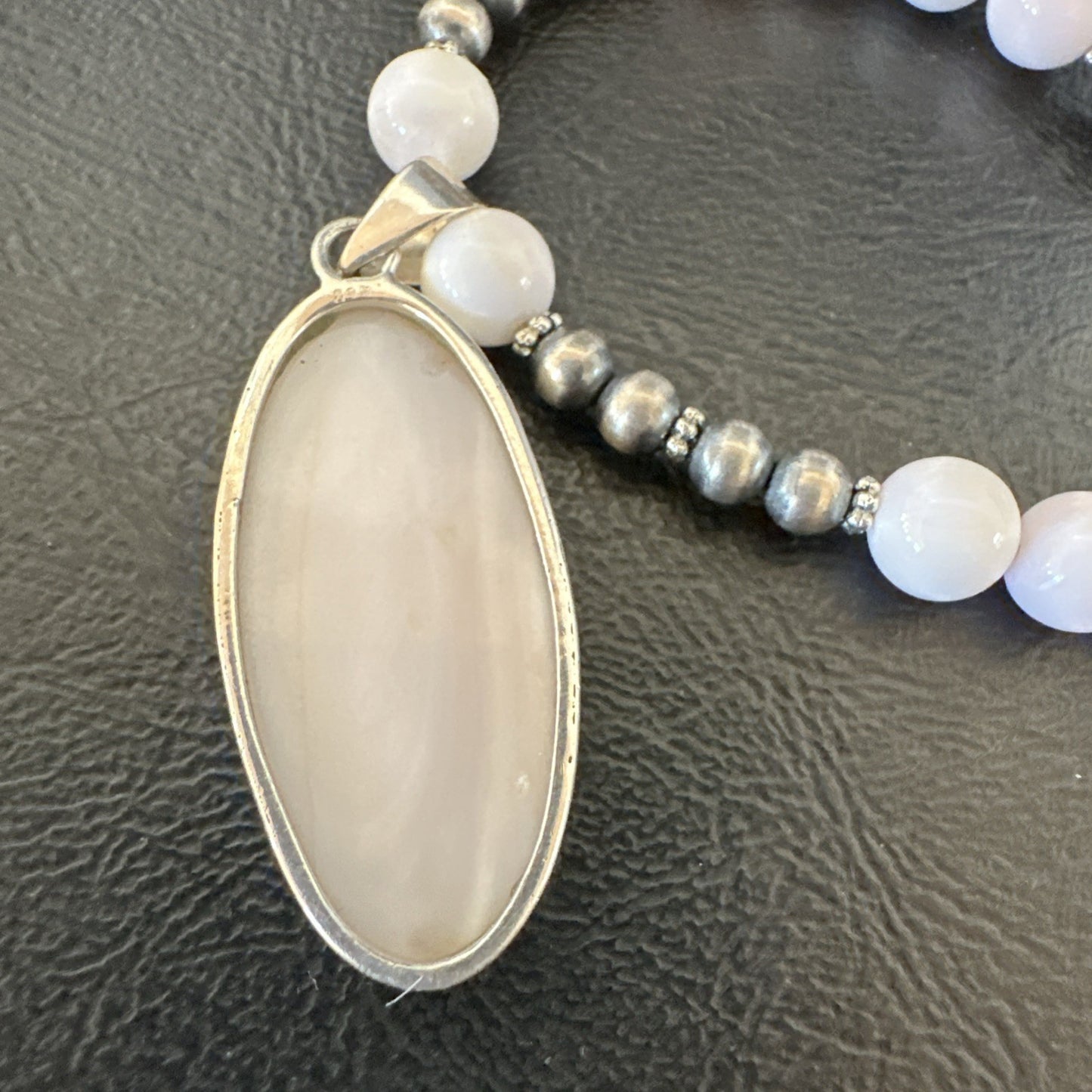 Southwestern Sterling Silver Pink Queen Conch Bead Necklace Pendant 20" 19555
