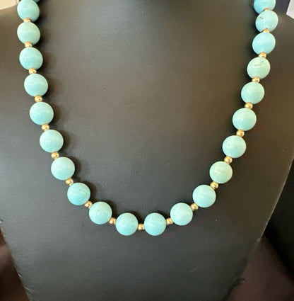 Goldfilled Womens 10mm Blue Dry Creek Turquoise Navajo Necklace 19” 18588