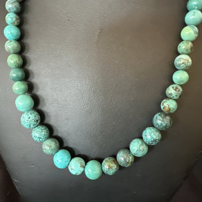 Native Spiderweb Turquoise Bead Navajo Sterling Silver Necklace 18” 19157