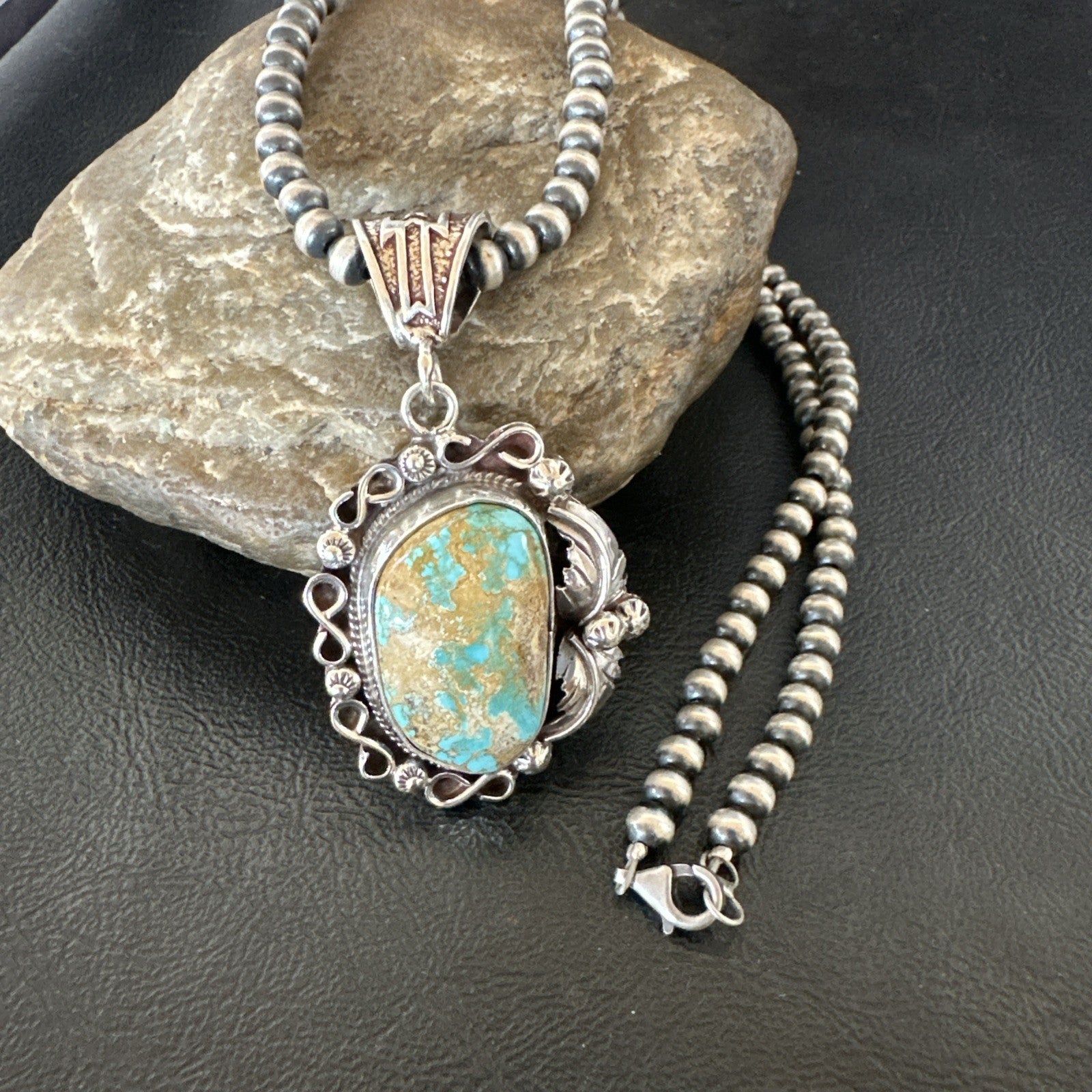 WoMens Navajo Pearls Sterling Silver Royston Turquoise Necklace Pendant 19362