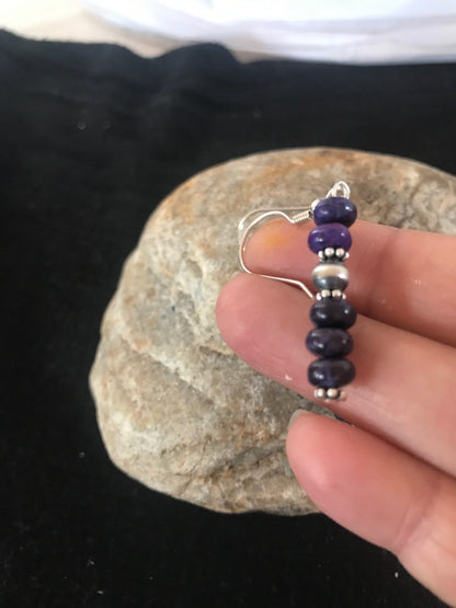 Navajo Purple Stone Sterling Silver Dangle Bead Earrings 1" 10059