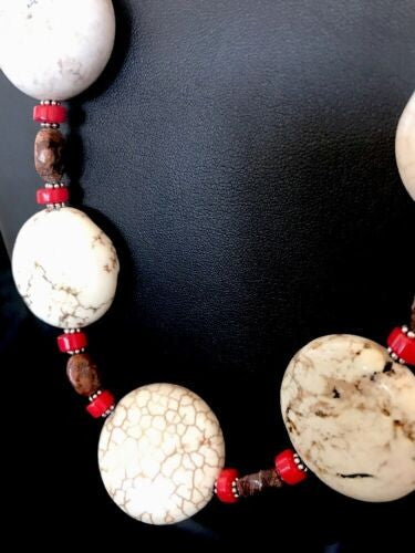 Native American Chunky Sterling Necklace Faceted Jasper Turquoise 21" 1139