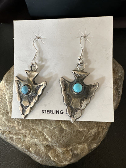 Arrowhead Womens Stamped Blue Turquoise Dangle Earrings Sterling Silver 19786