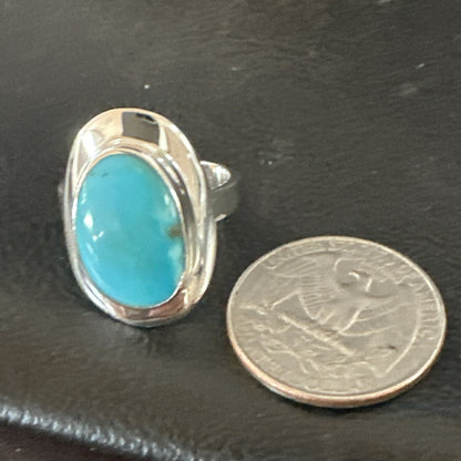 Southwestern Sterling Silver Blue Kingman Turquoise Ring Size 7 18509