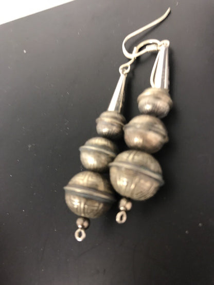 Handmade Native American Sterling Silver Beaded Earrings 1.5” 10053