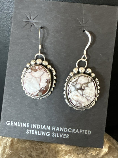 Womens Wild Horse Turquoise Navajo Sterling Silver Dangle Earrings 17706