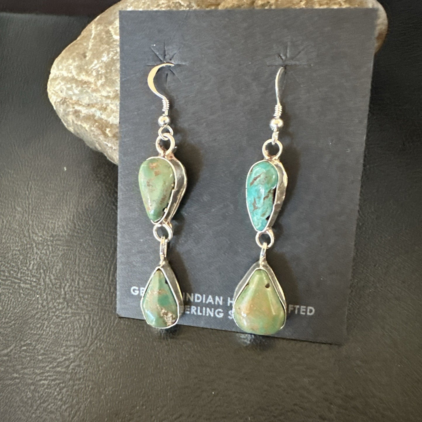 Green Royston Turquoise Navajo Sterling Silver Dangle Earrings 19416