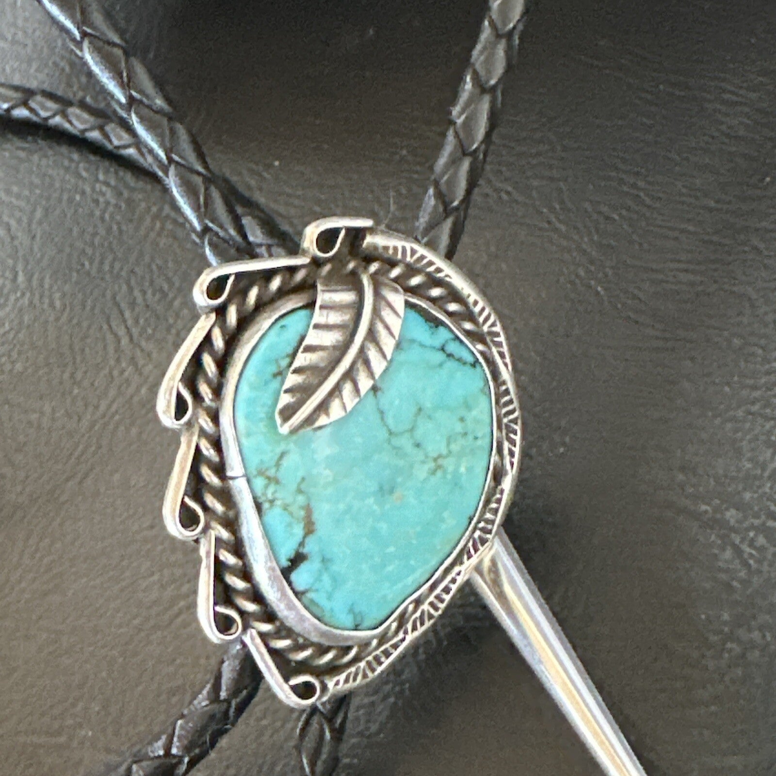 Native Mens Blue Kingman Turquoise Bolo Tie Sterling Silver Navajo 18128