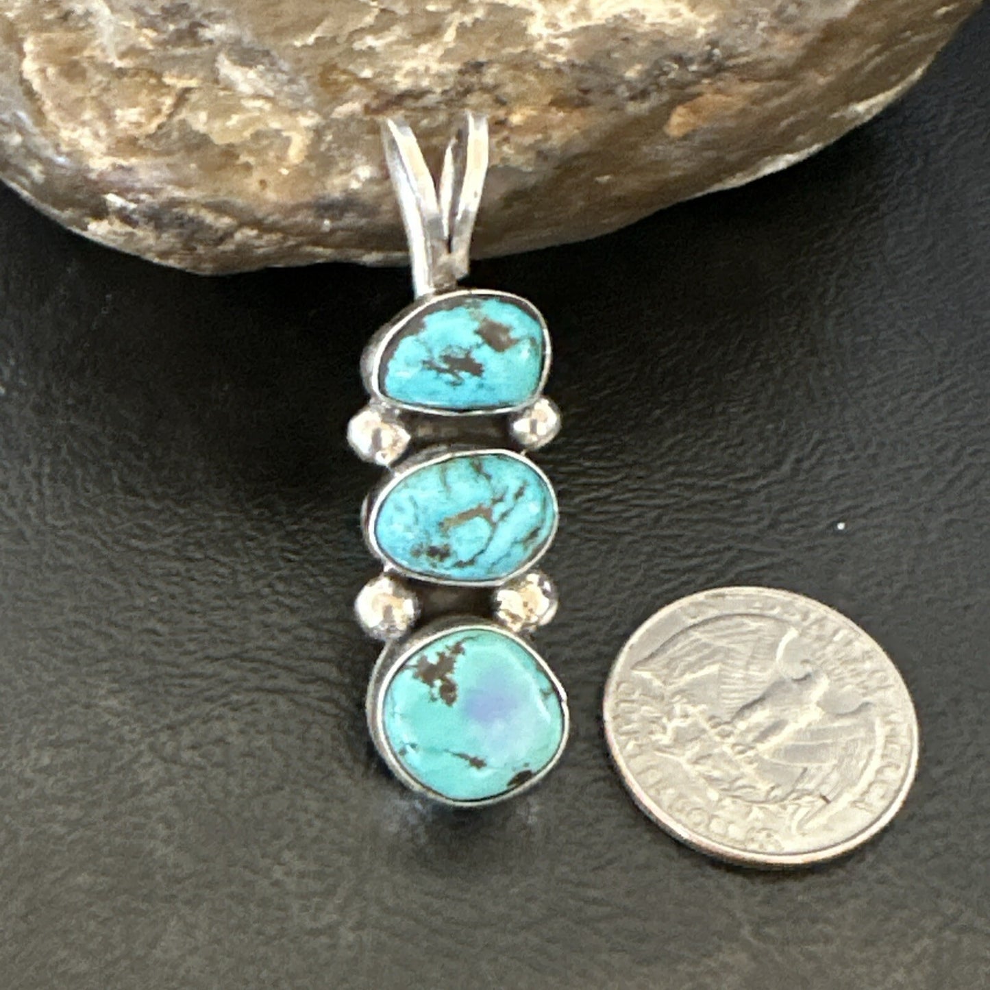 Blue Turquoise 3 Stone Navajo Sterling Silver Cluster Pendant Only 18348