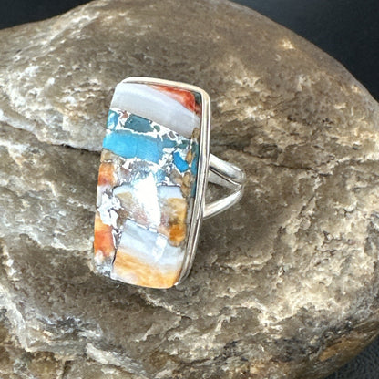 Blue Turquoise Spiny Oyster Navajo Sterling Silver Ring Size 7 18225
