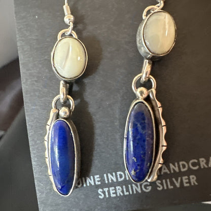 Navajo White MOP Blue Lapis Sterling Silver Dangle Earrings 18183