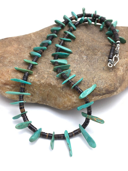 Native Green Turquoise & Bone Bead Navajo Sterling Silver Necklace 20" 03282