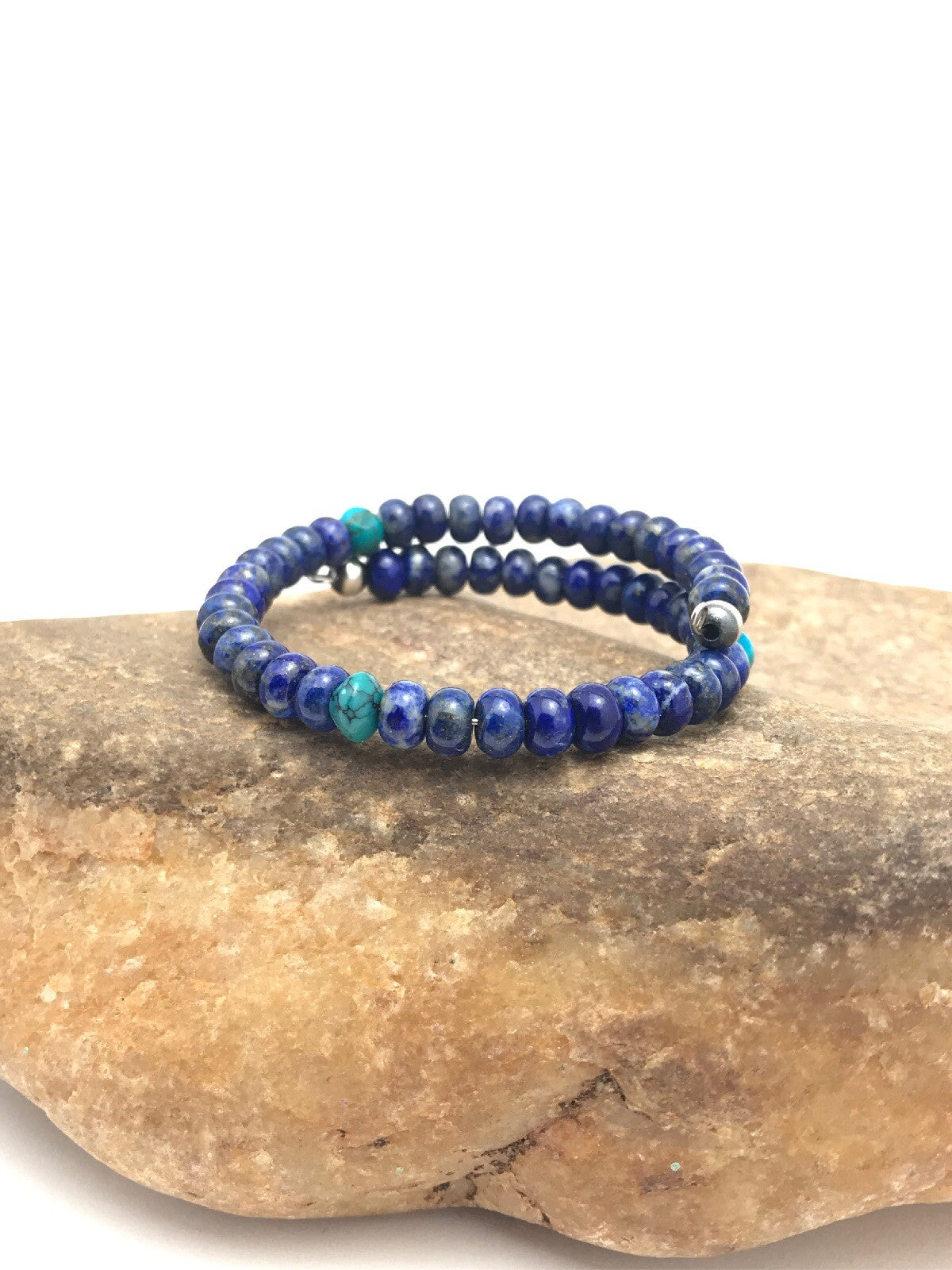Lapis & Turquoise Bead Navajo Sterling Silver Bracelet 03260