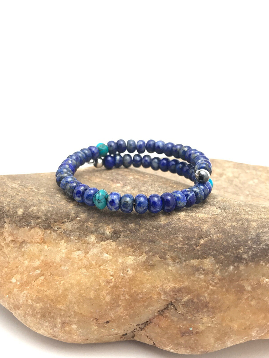 Lapis & Turquoise Bead Navajo Sterling Silver Bracelet 03260