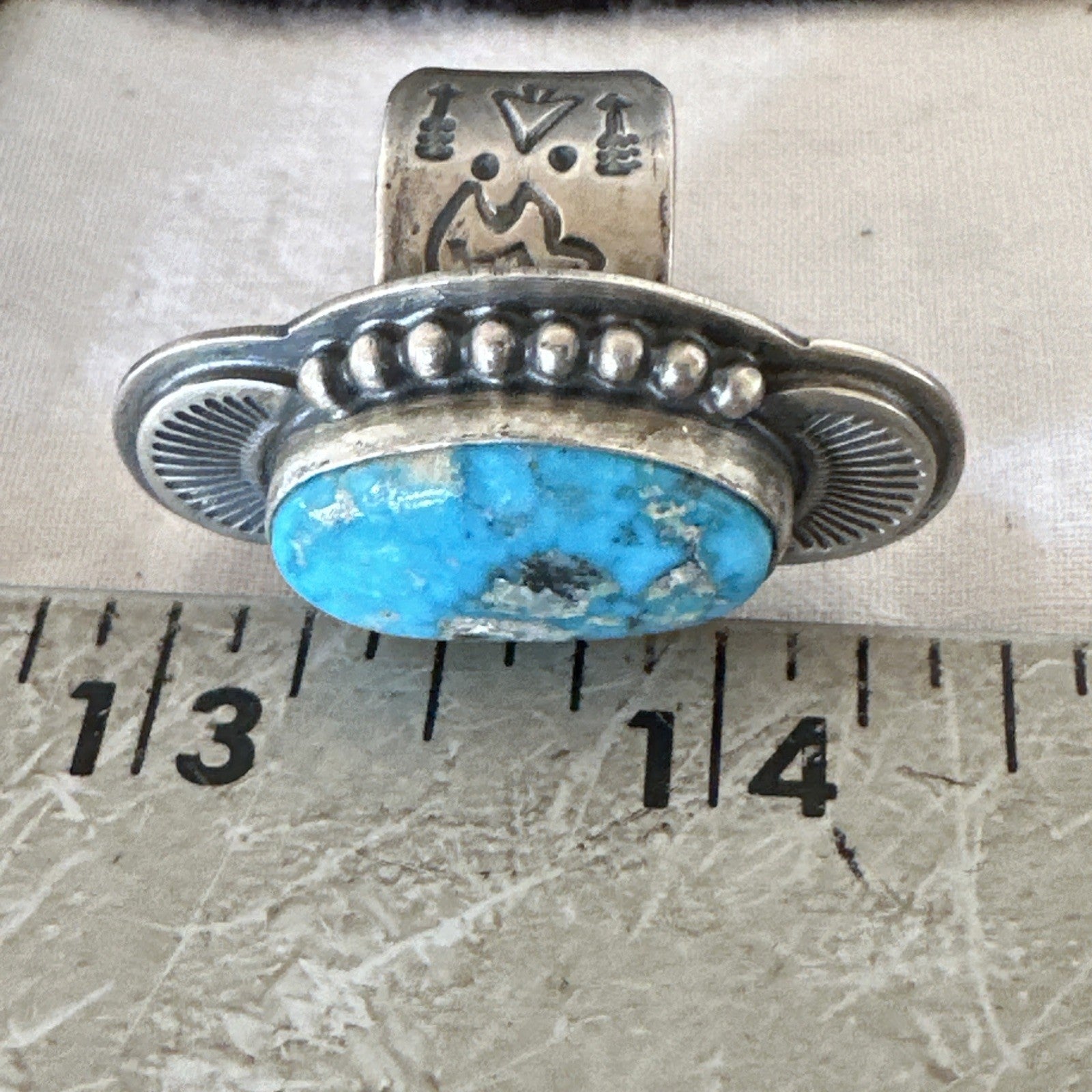 WoMens Blue Kingman Turquoise Navajo Sterling Silver Adjustable Ring Sz 8 19418