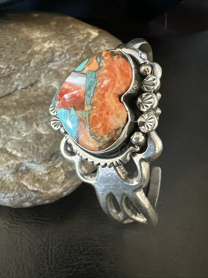 WoMens Tufa Heart Spiny Turquoise Navajo Silver Cuff Bracelet 7.6” 19457