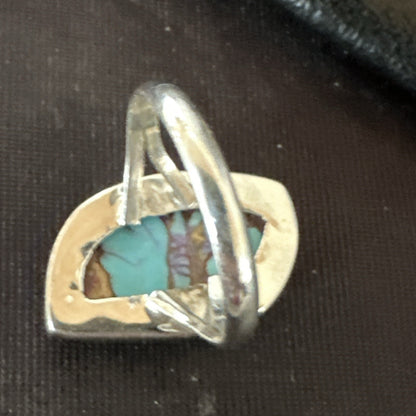 Blue Turquoise Spiny Oyster Southwestern Sterling Silver Ring Size 8 18441