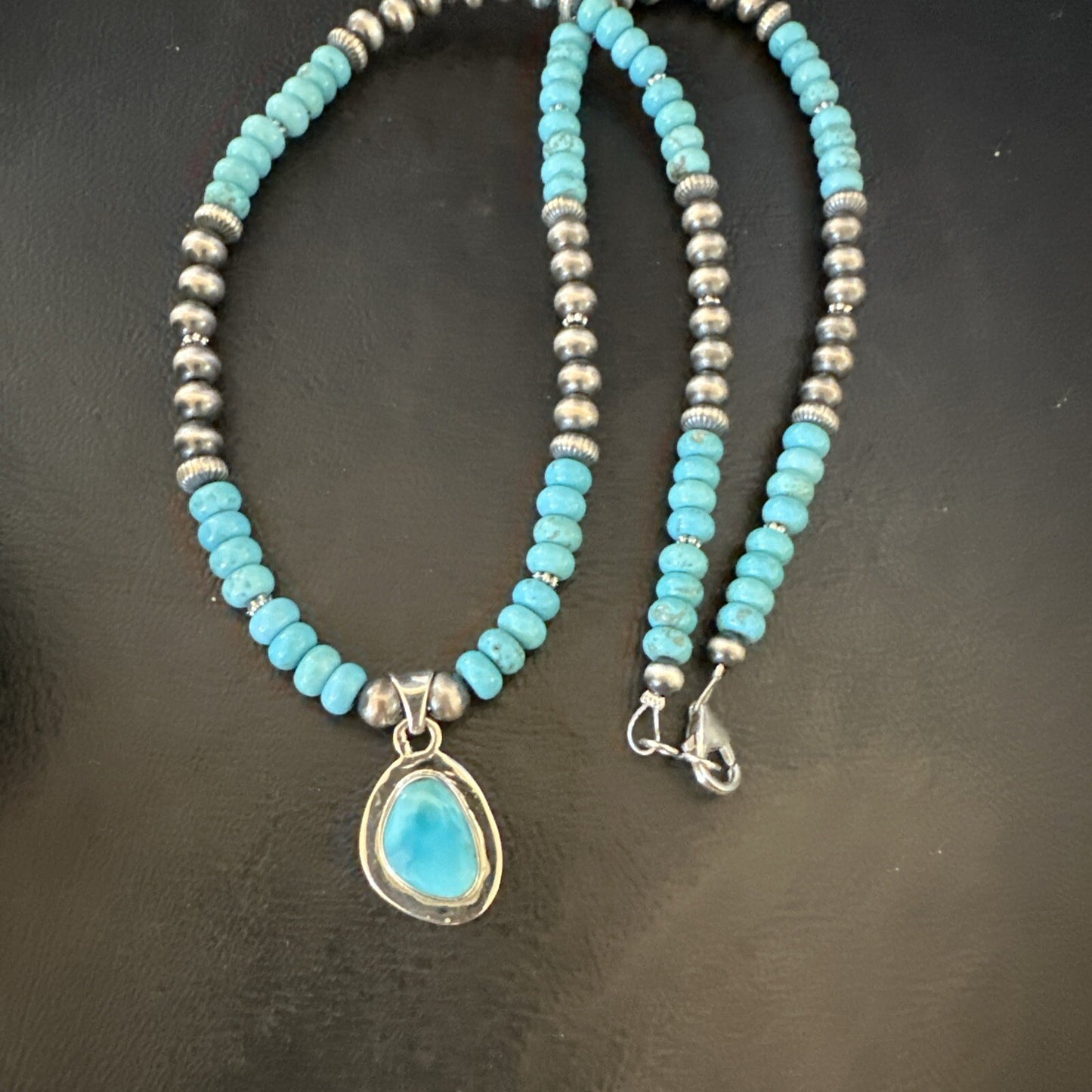 WoMens Blue Kingman Turquoise Pendant Navajo Sterling Silver Necklace 21" 18415