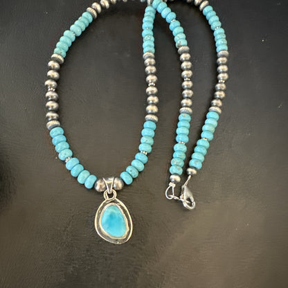 WoMens Blue Kingman Turquoise Pendant Navajo Sterling Silver Necklace 21" 18415