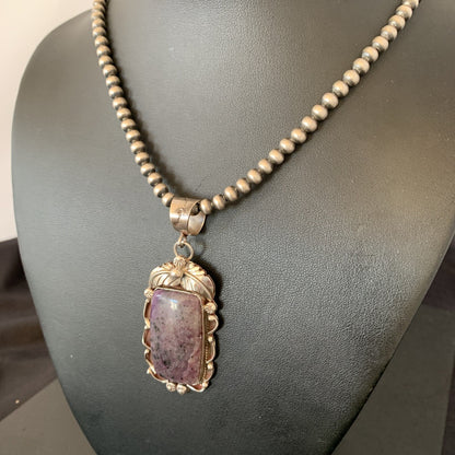 Purple Stone Pendant Navajo Pearls Sterling Silver Necklace 19459