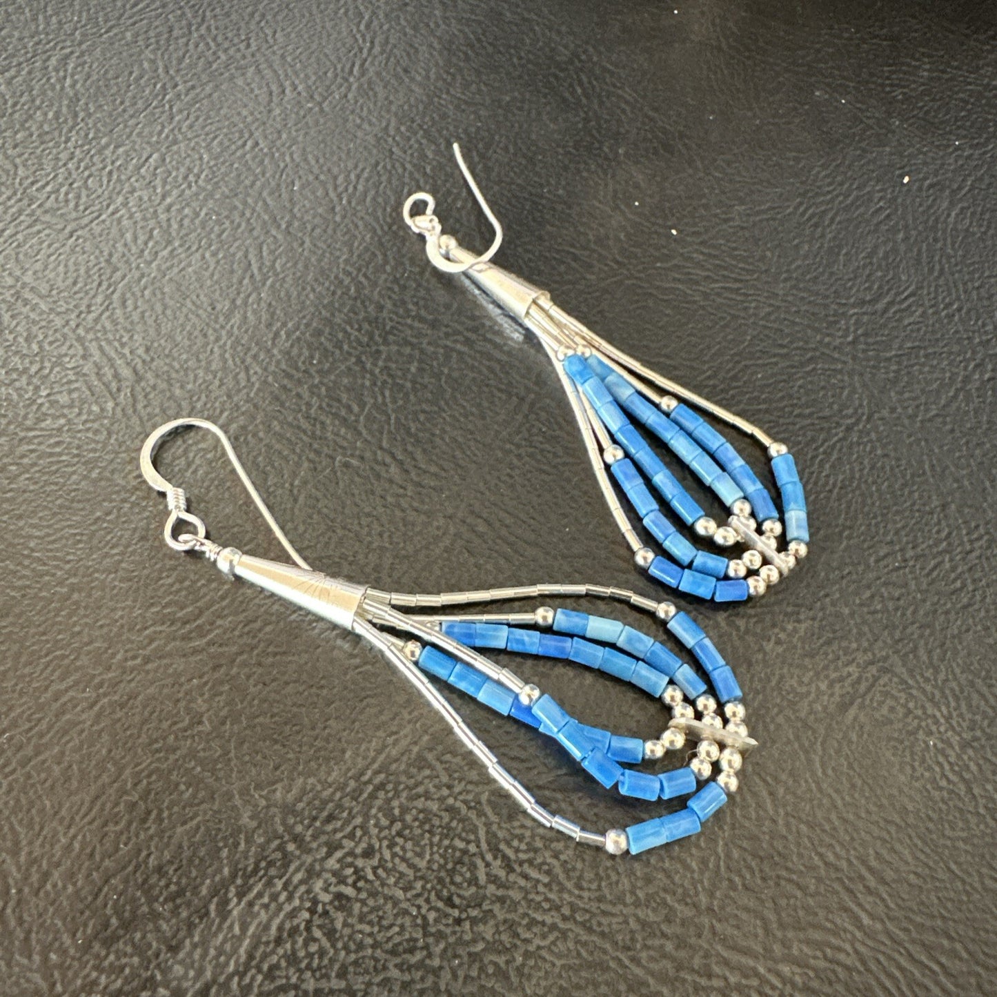 Blue Denim Lapis 3S Heishi Liquid Sterling Silver Dangle Earrings 18098