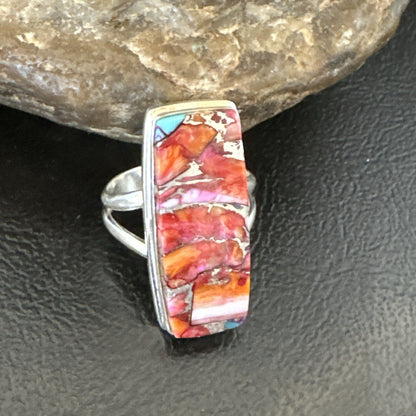 Blue Turquoise Purple Spiny Oyster Navajo Sterling Silver Ring Size 8 18218