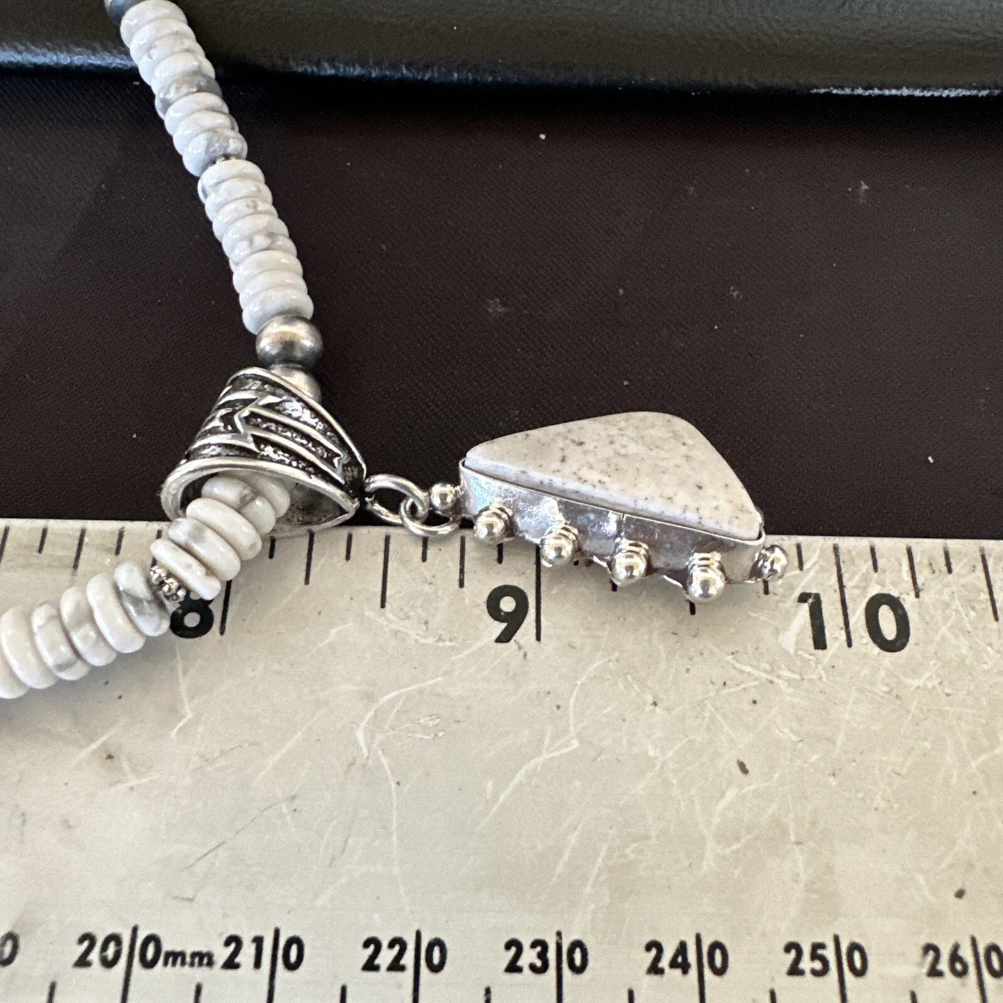 White Buffalo Turquoise Pendant Navajo Pearls Sterling Silver Necklace 22" 18257