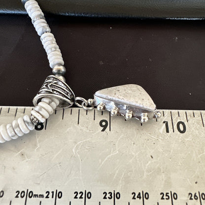 White Buffalo Turquoise Pendant Navajo Pearls Sterling Silver Necklace 22" 18257