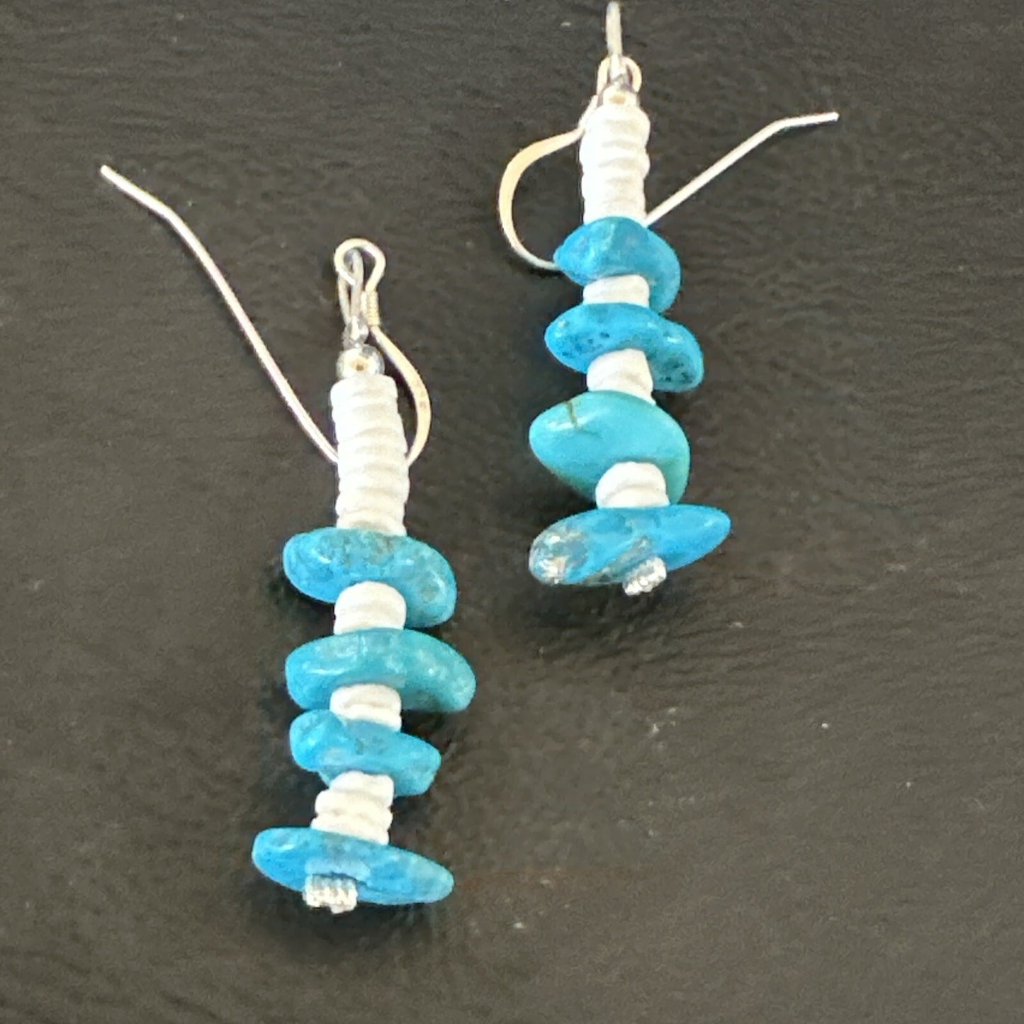 Navajo Blue Kingman Turquoise Nugget Bead Sterling Silver Earrings 17845