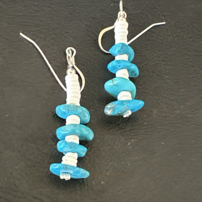 Navajo Blue Kingman Turquoise Nugget Bead Sterling Silver Earrings 17845