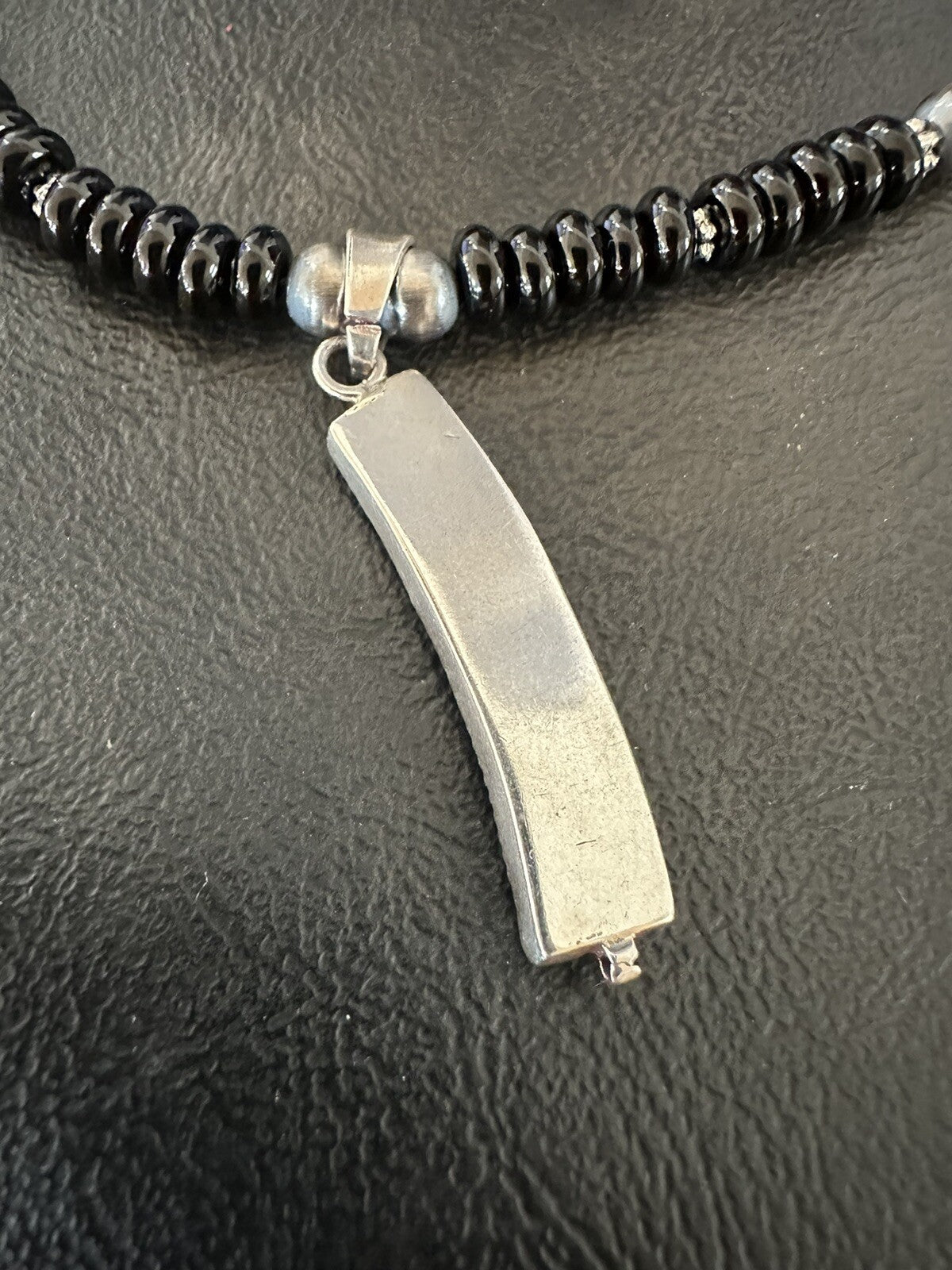 Mens Womens Black Onyx Pendant Navajo Sterling Silver Beads Necklace 18332